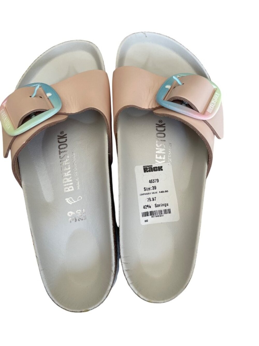 Birkenstock Madrid Big Buckle Pastel Pink Slide Sandals Women’s EU 39 8-8.5 NWT - Picture 9 of 9
